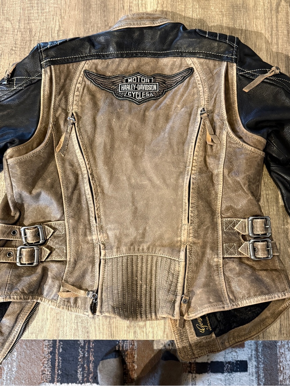 Harley-Davidson Two-Tone Brown and Black Leather Moto Jacket